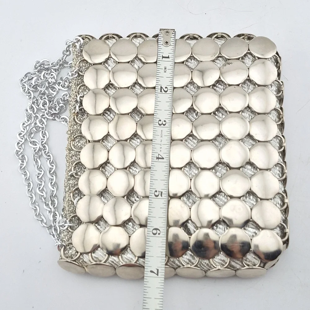 Vintage Color Mate Italy Metal Disc Purse 1960s Mod Paco Rabanne Style Evening